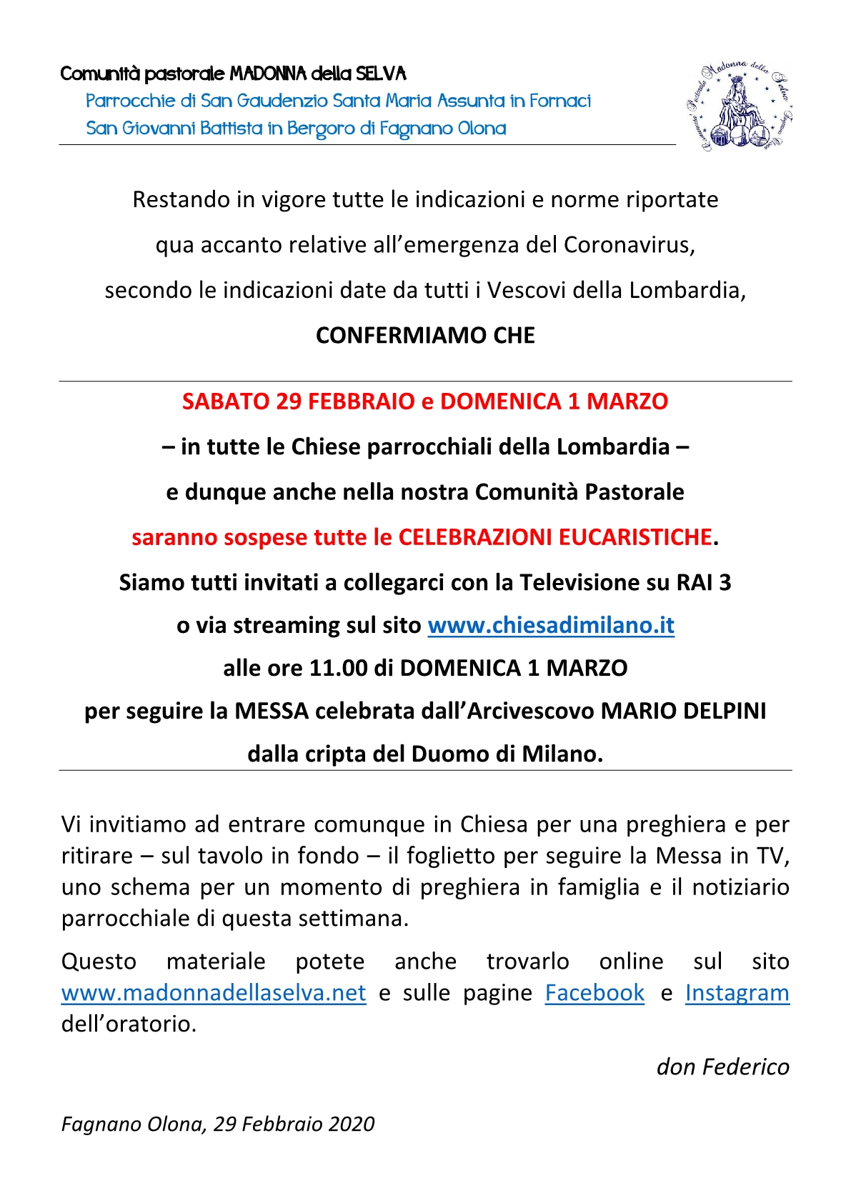 Avviso bacheche sab 29 e dom 11