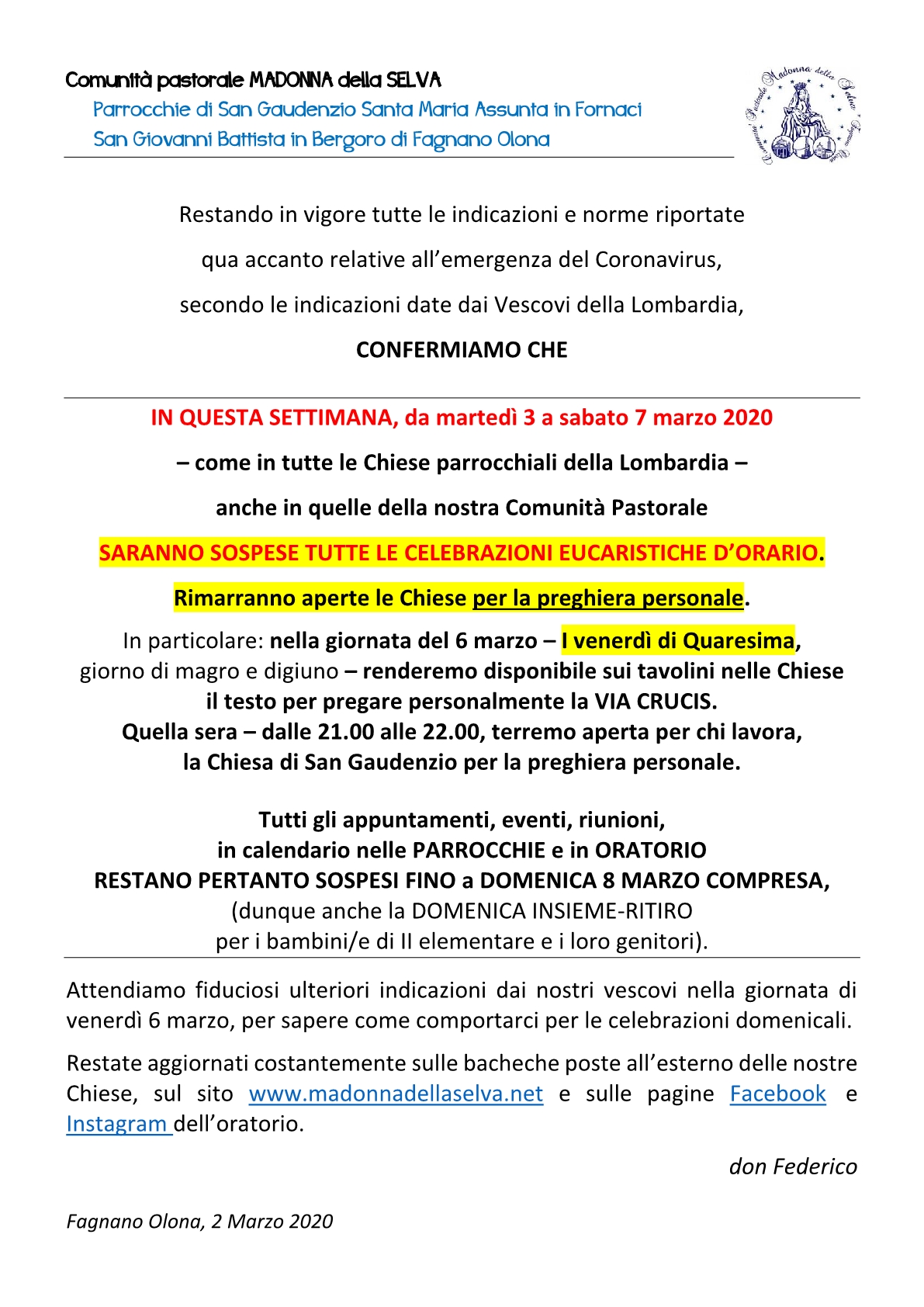 Avvisi 2 marzo 20202