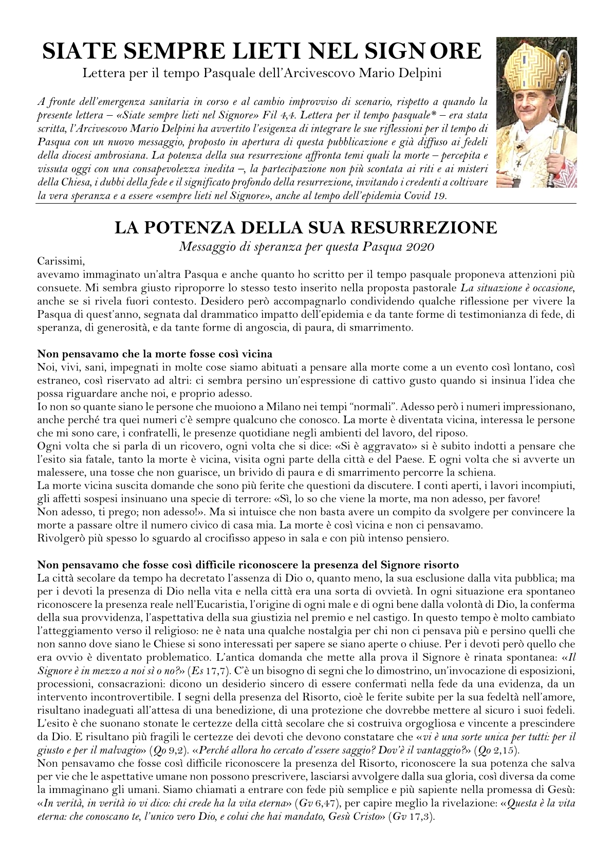 Lettera arcivescovo tempo di Pasqua1