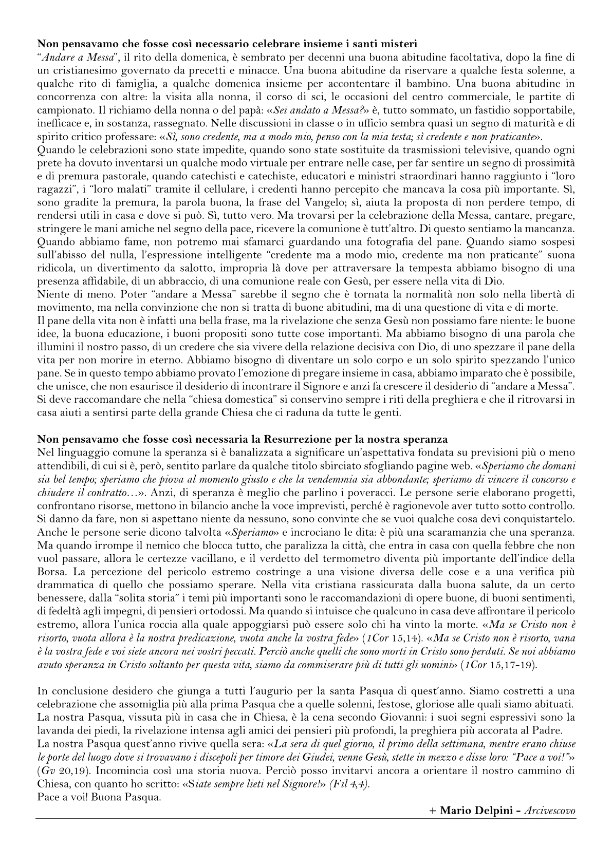 Lettera arcivescovo tempo di Pasqua2