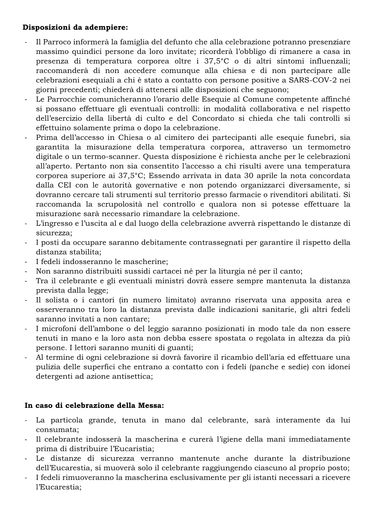 Comunicazione circa la celebrazione delle esequie2