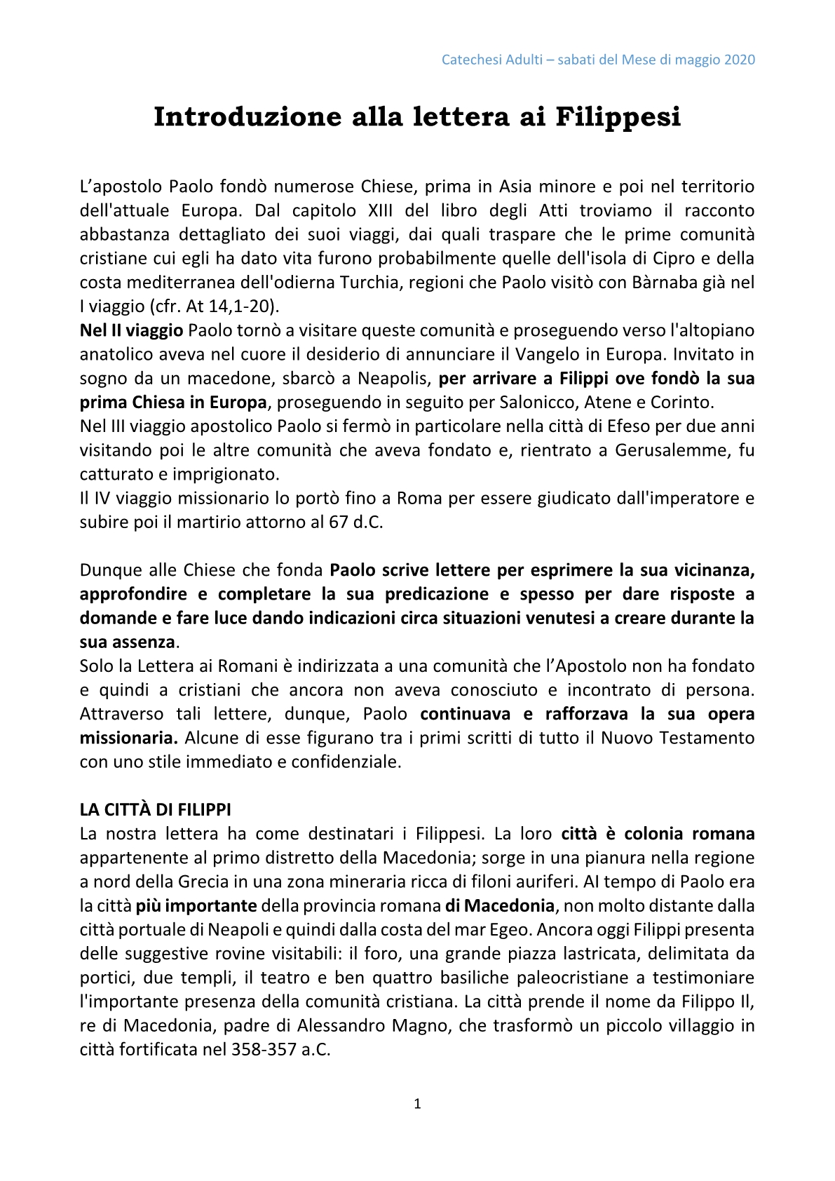 I sabato catechesi adulti - IL VANGELO AL CENTRO1