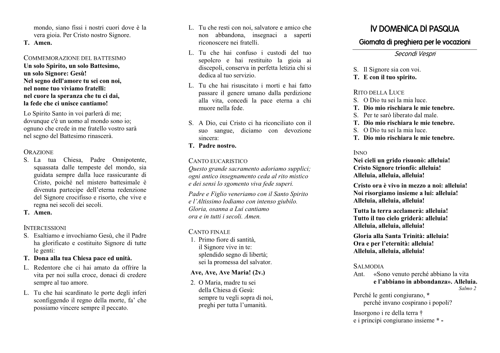Vespri IV domenica di Pasqua - GMVocazioni1