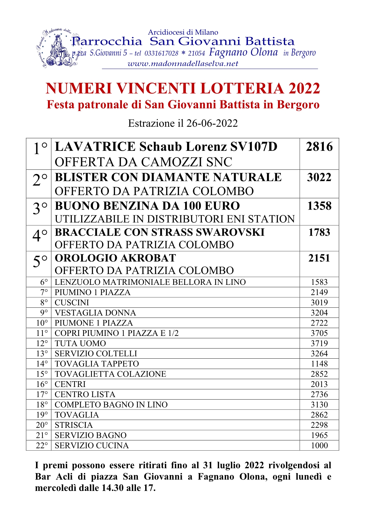 8 Biglietti - Lotteria di San Giovanni - La lotteria di Cesena