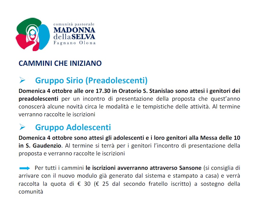 iscrizioni sirio e adolescenti